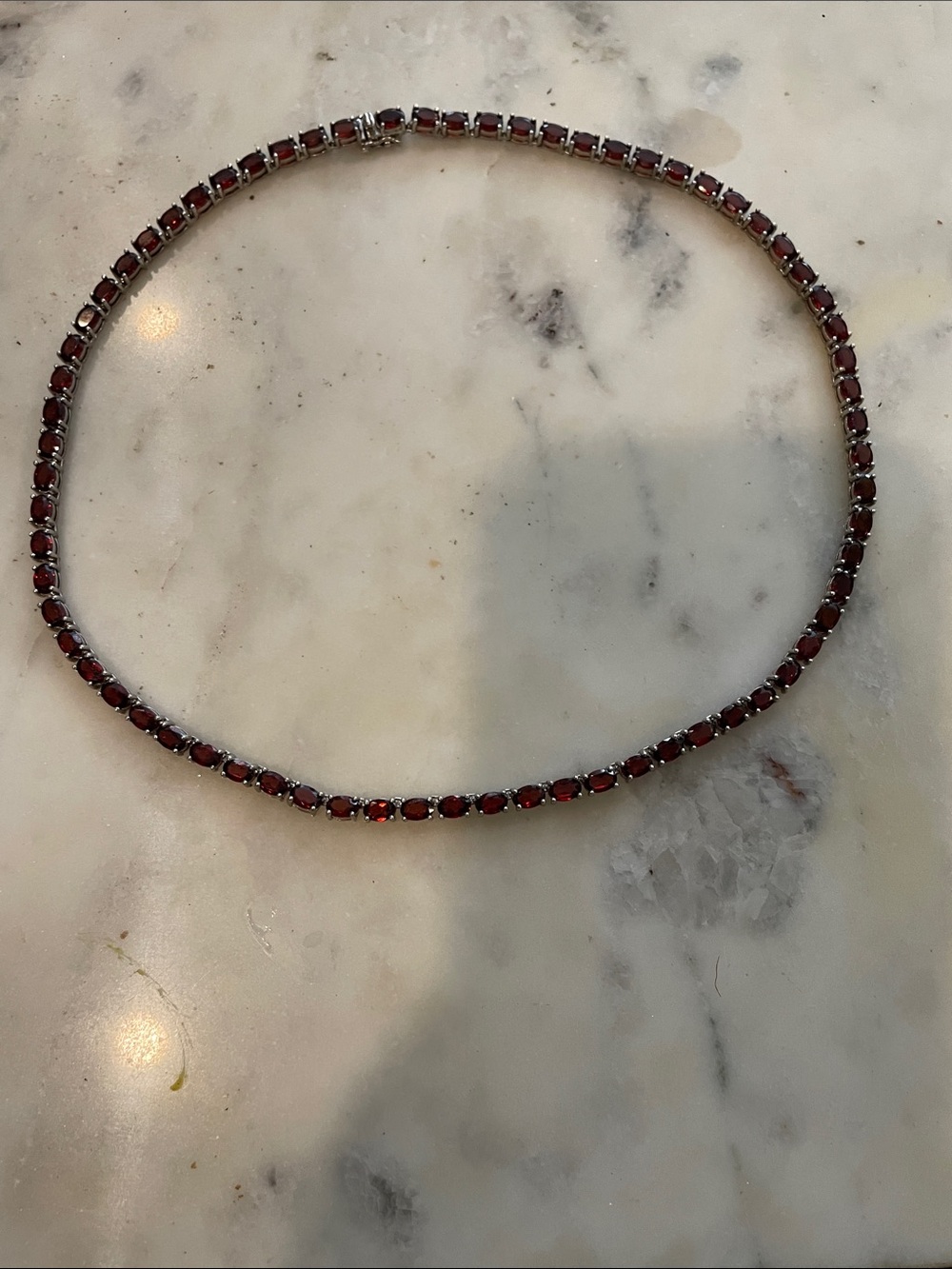 925 STS Red Garnet Tennis Necklace - Women's Jewelry 19 inches